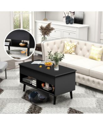 31.5 Inch Lift Top Table with Hidden Compartment and 2 Storage Shelves