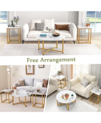 3-Piece Table Set Round Table and 2PCS Square End Tables