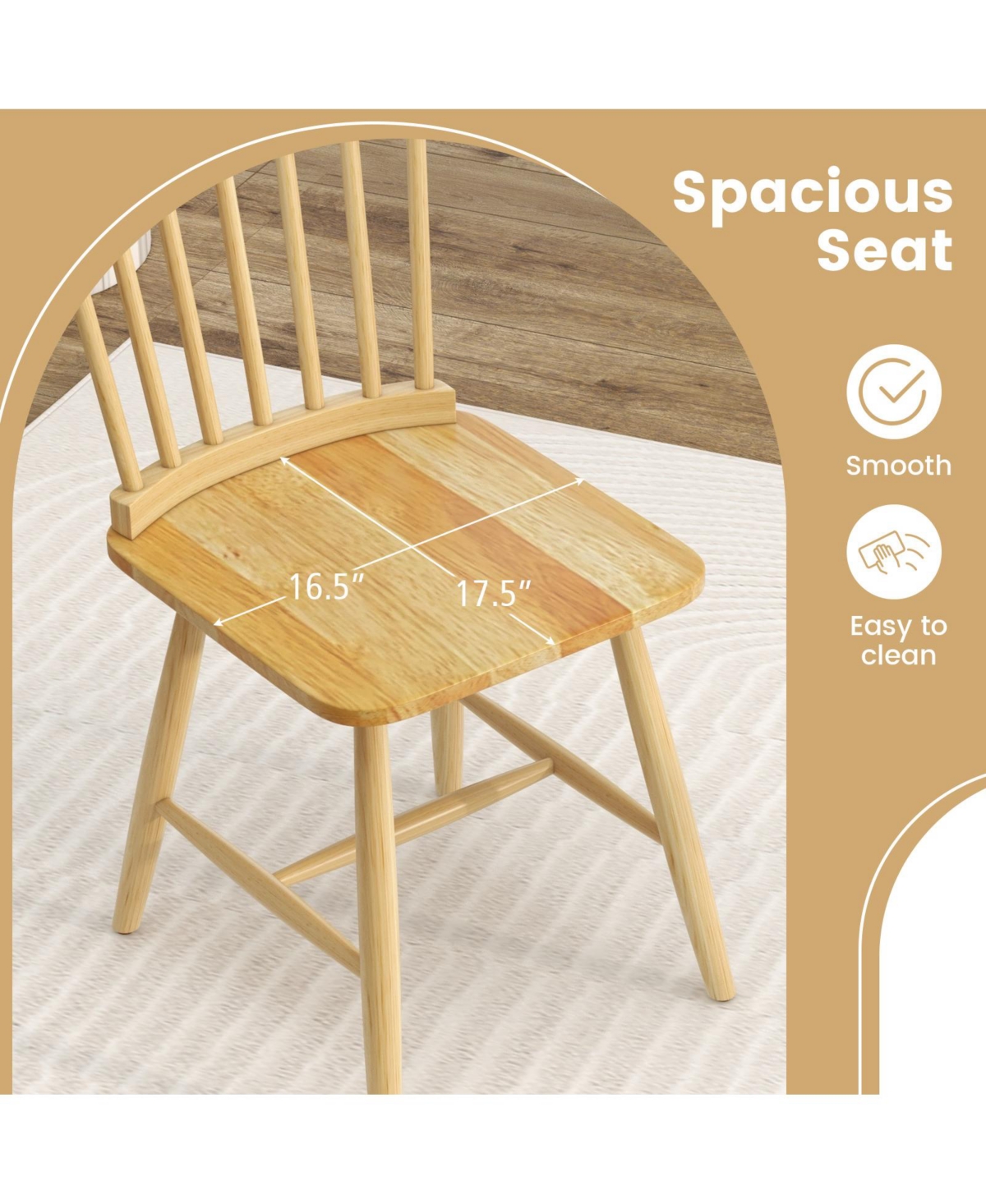 Gouun Set of 2 Windsor Dining Chairs with High Spindle Back