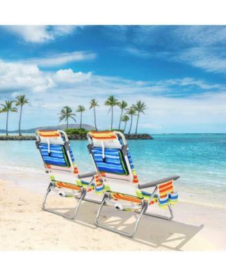 2-Pack Folding Backpack Beach Chair 5-Position Outdoor Reclining Chairs with Pillow