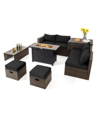 9 Pieces Outdoor Patio Furniture Set with 42 Inch Propane Fire Pit Table