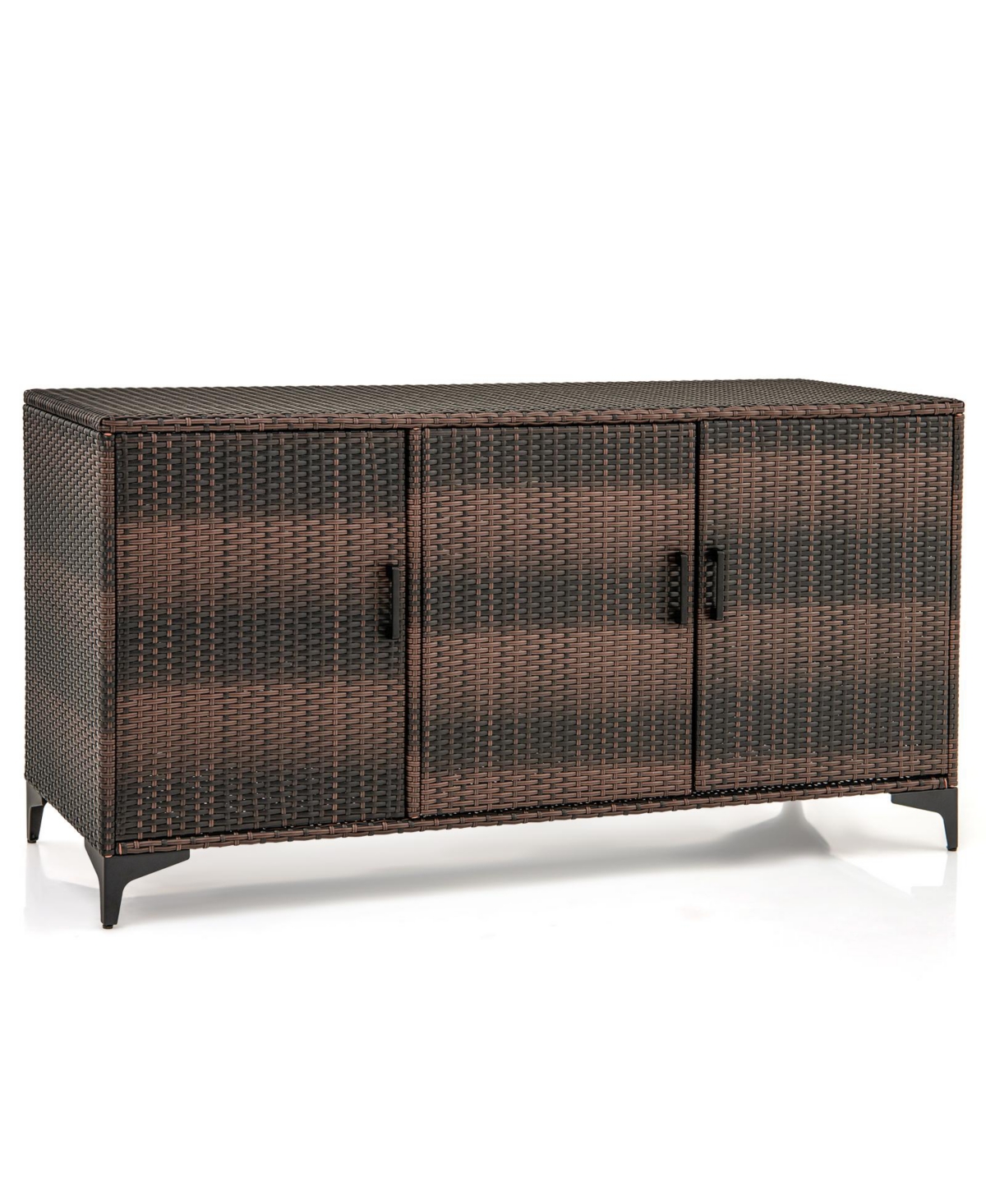 84 Gallon Wicker Patio Storage Box with Shelves and Waterproof Liner - Brown