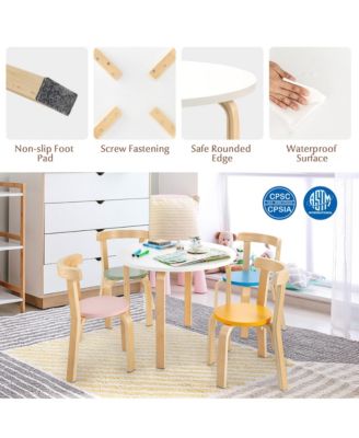 5-Piece Kids Wooden Curved Back Activity Table and Chair Set