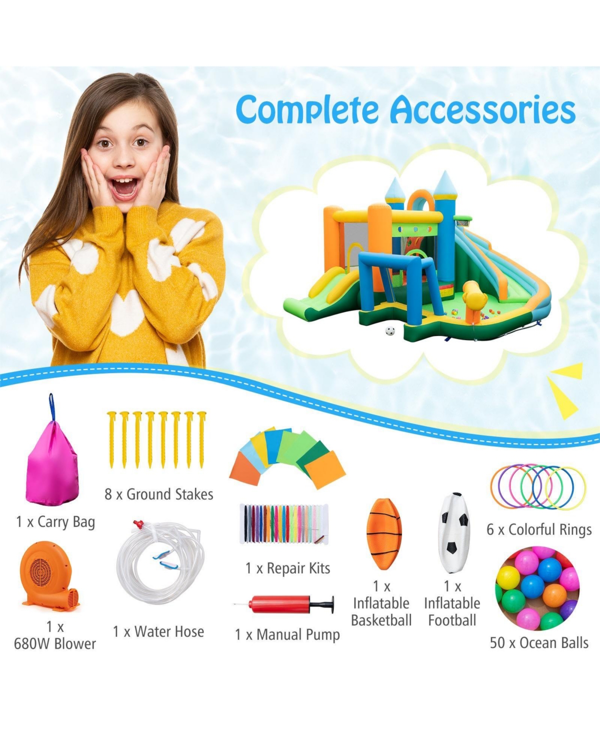 Gouun Inflatable Water Slide with Dual Slides and Splash Pool Bounce House with 680W Blower