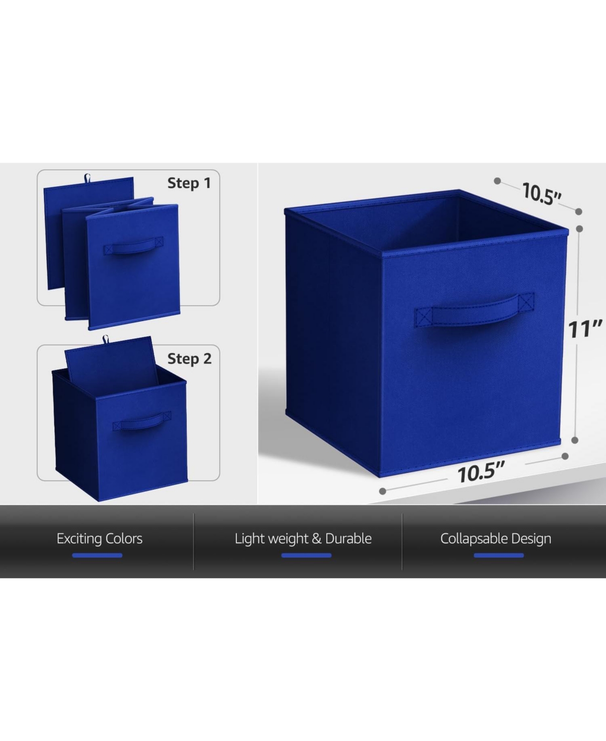 Sorbus 11 Inch Pack Foldable Fabric Storage Cube Bins with Handles - for Organizing Pantry, Closet, Shelf, Nursery, Playroom, and More (Royal