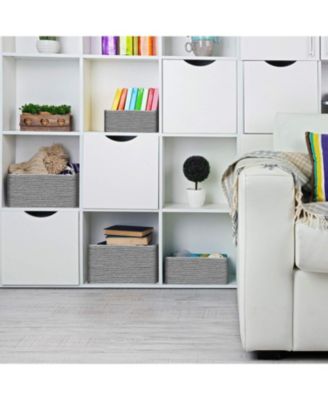 Storage Baskets 4-Piece Set - Stackable Woven Basket Paper Rope Bin Boxes for Makeup, Office Supplies, Bedroom, Closet