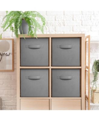 11 Inch 4 Pack Foldable Fabric Storage Cube Bins with Handles - for Organizing Pantry, Closet, Nursery, Playroom, and More (Gray