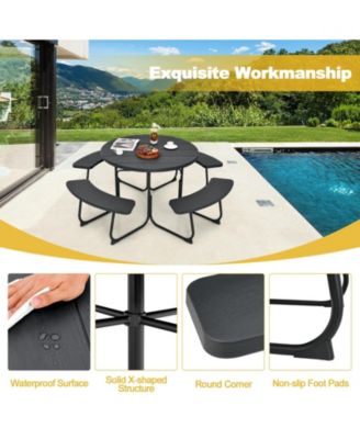 8-Person Outdoor Picnic Table and Bench Set with Umbrella Hole