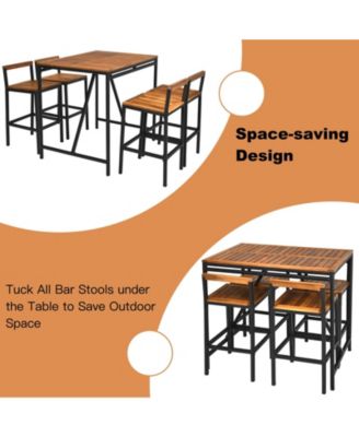 5 Pieces Outdoor Acacia Wood and PE Rattan Bar Set