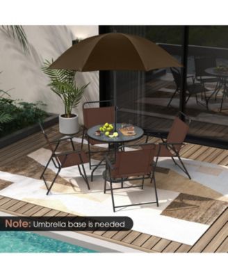 6 Pieces Patio Dining Set Folding Chairs Glass Table Tilt Umbrella for Garden