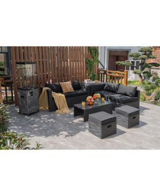 8 Pieces Patio Rattan Storage Table Furniture Set