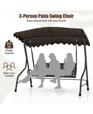 3-Seat Outdoor Porch Canopy Swing with Adjustable Shading