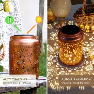 Hummingbird Solar Lantern Outdoor Hanging Waterproof Metal Decor Light Christmas Gifts Yard Patio Porch 2Pack