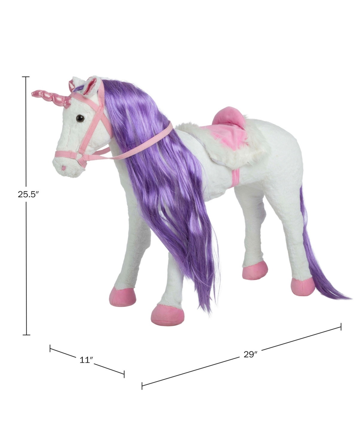 Trademark Global Happy Trails Ride On Horse Unicorn Plush Toy In White,pink,and Purple