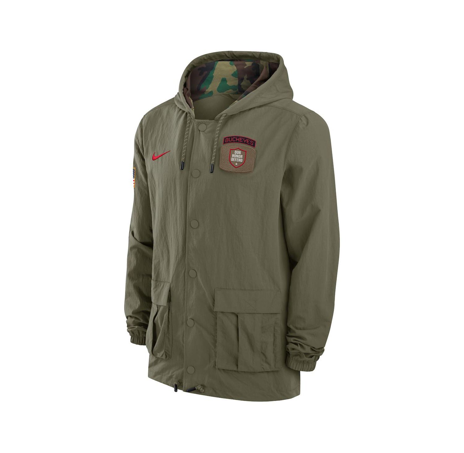 Men's Olive Ohio State Buckeyes 2024 Military Appreciation Full-Snap Hoodie Military Jacket
