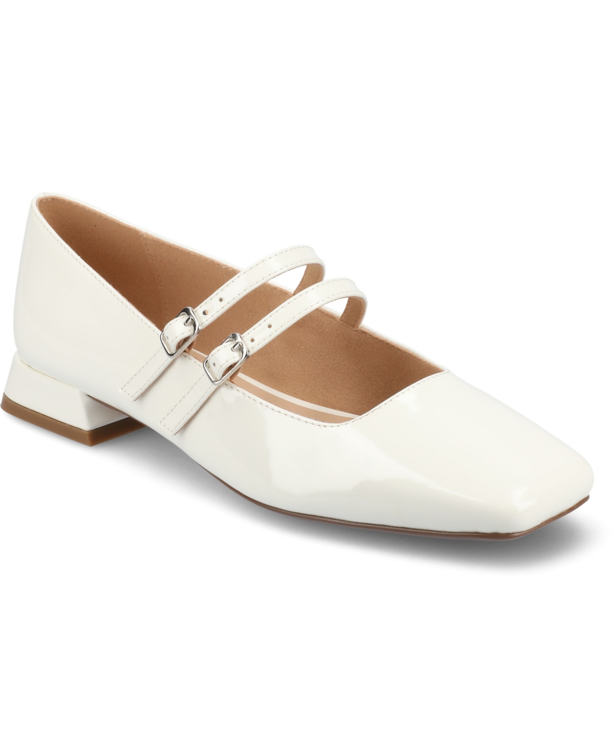 Journee Collection Women's Gredah Square Toe Double Strap Mary Jane Flats In White Patent