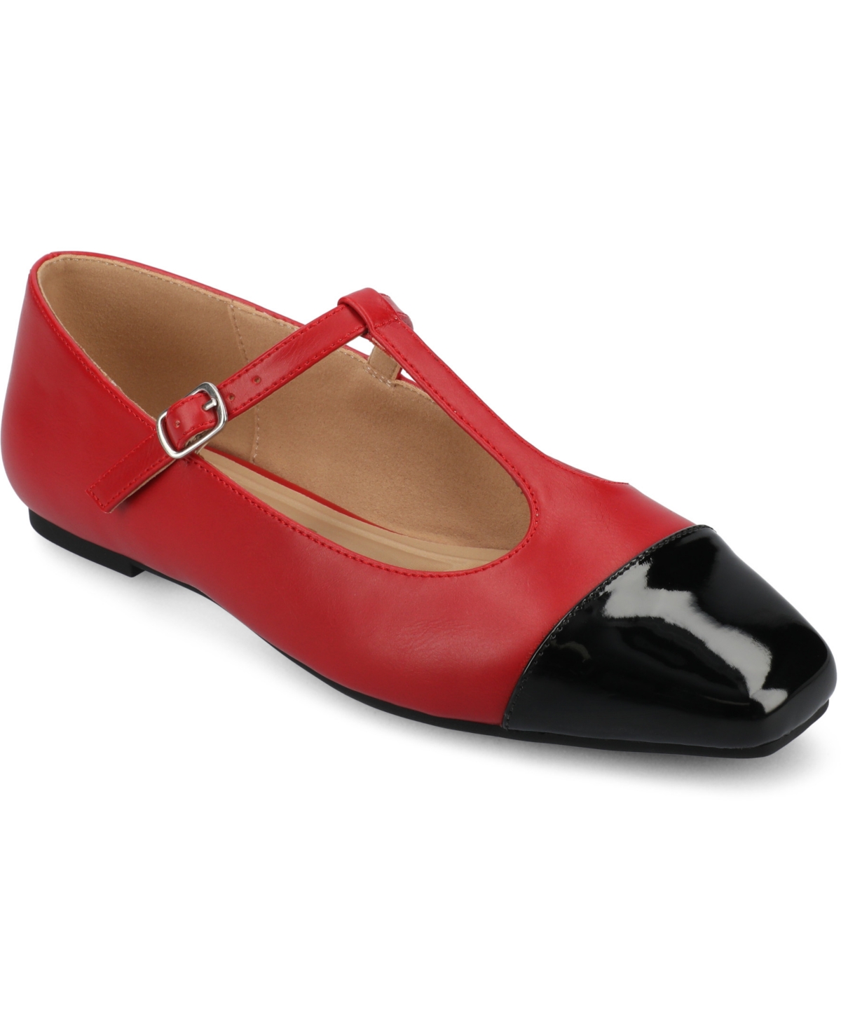 Journee Collection Women's Theah T-strap Cap Toe Mary Jane Flats In Red