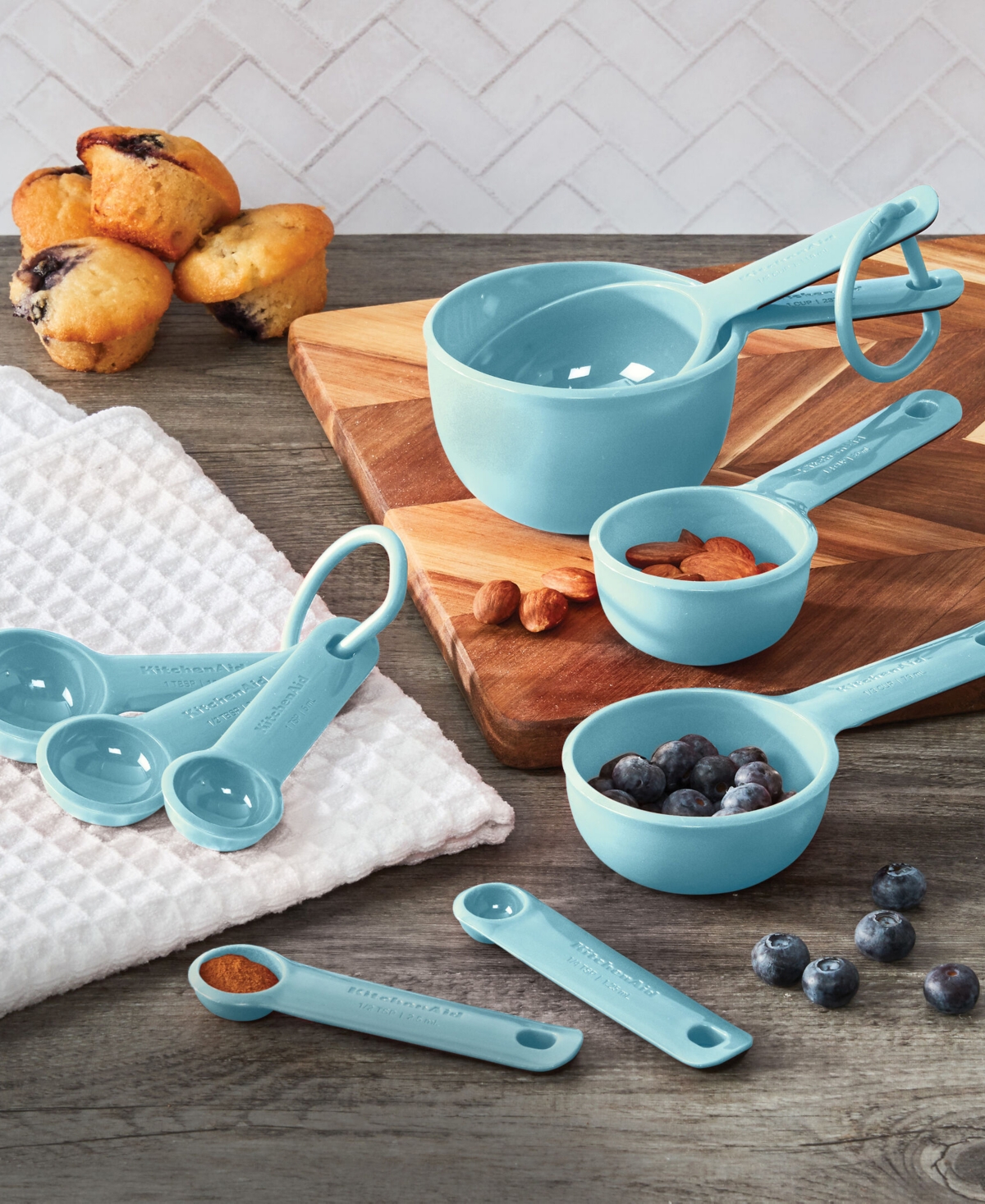 Shop Kitchenaid Universal 9-piece Measuring Cups And Spoons In Mineral Water