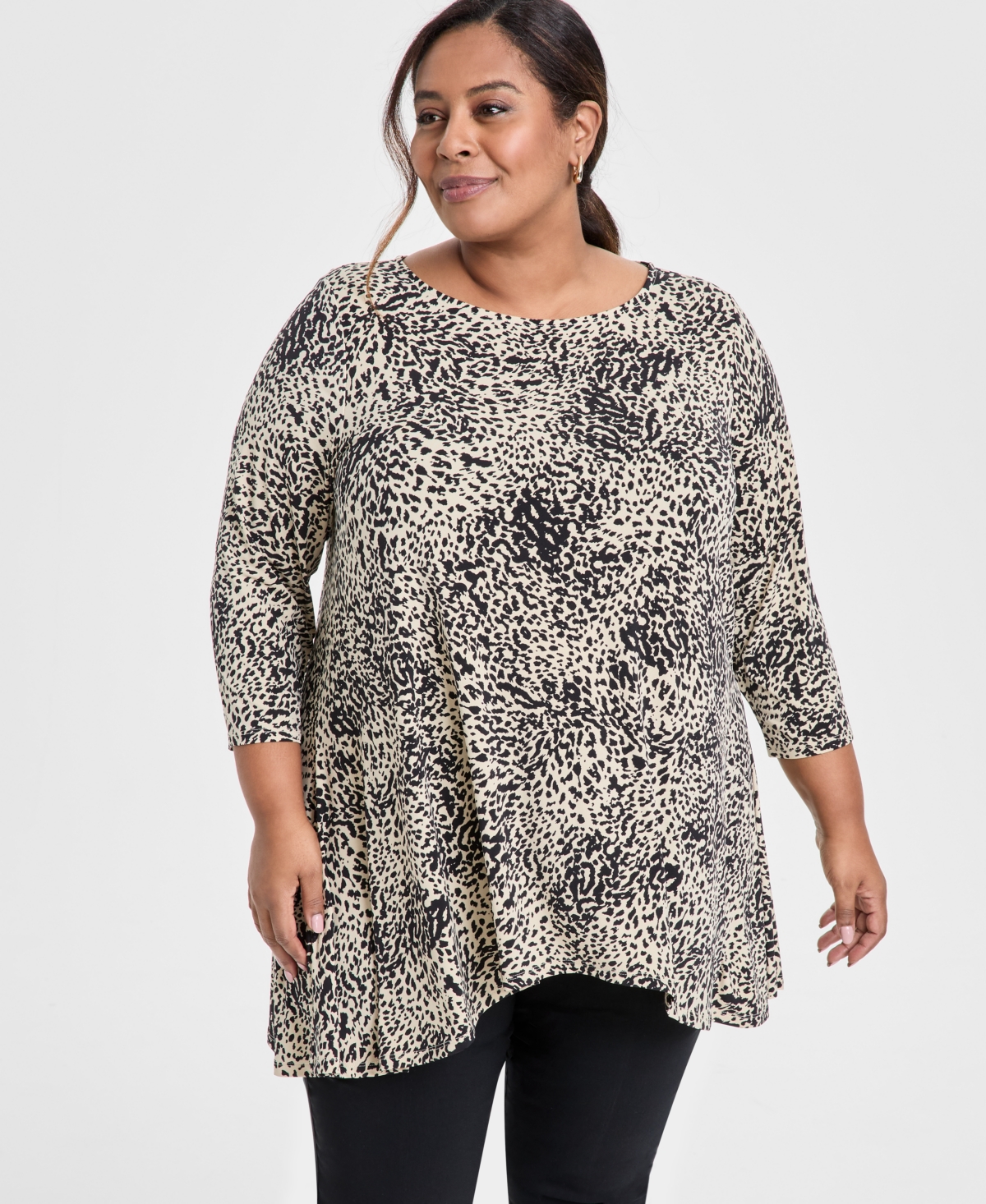 Shop Jm Collection Plus Size Printed Scoop-neck Tunic, Exclusively At Macy's In Coffee Cake