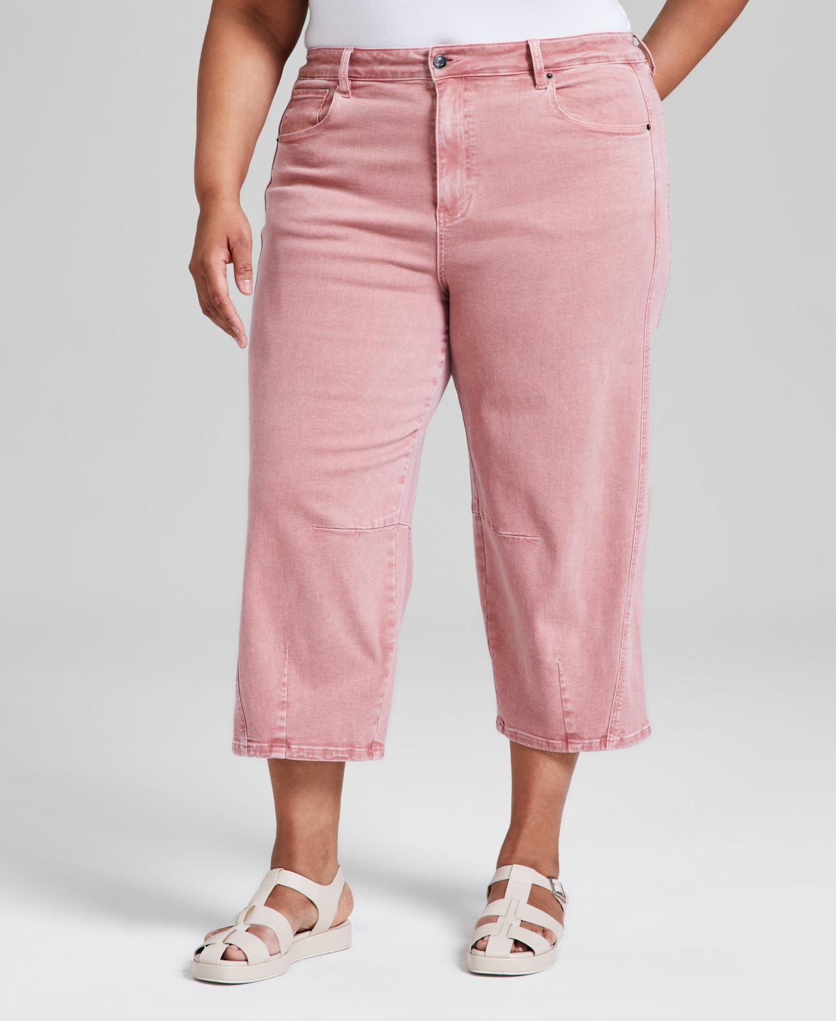 Shop And Now This Trendy Plus Size Barrel-leg Cropped Pants, Exclusively At Macy's In True Terracotta