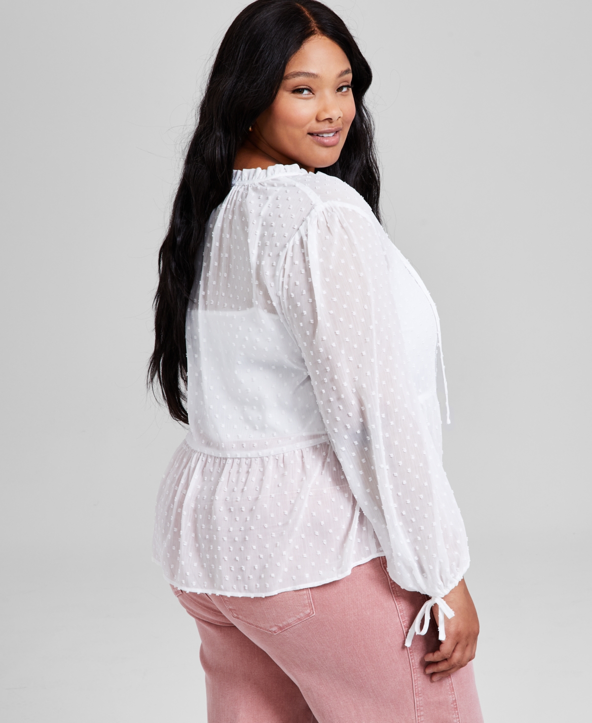 And Now This Trendy Plus Size Clip-dot Button-front Top, Exclusively At Macy's In Calla Lily