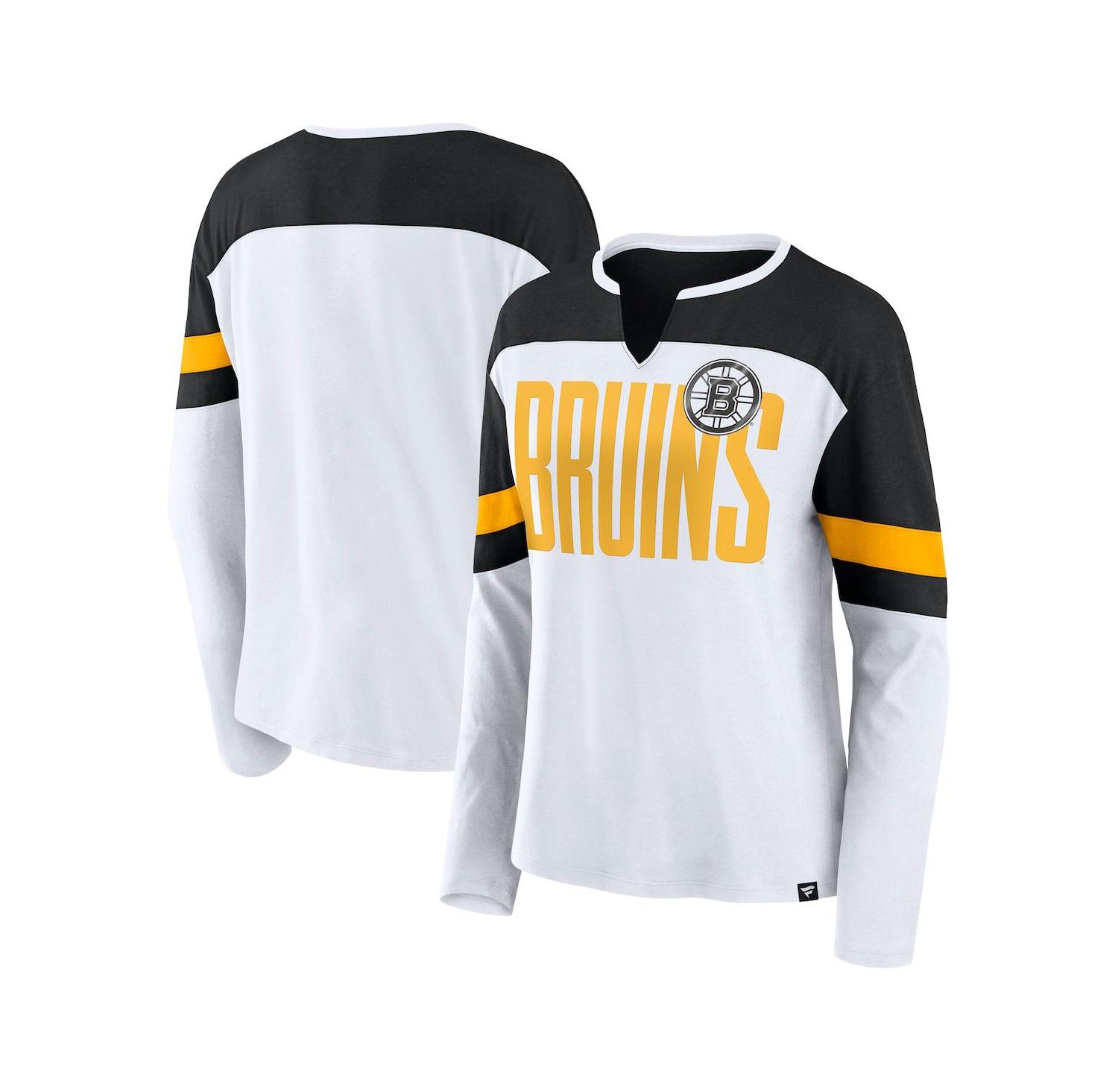 Women's White Boston Bruins Frozen Long Sleeve Notch Neck T-Shirt