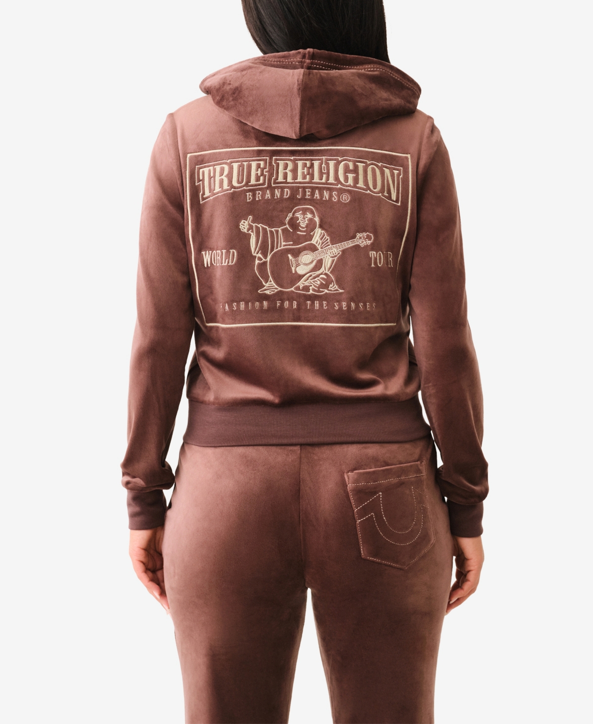 TRUE RELIGION WOMEN'S VELOUR ZIP HOODIE SWEATSHIRT 