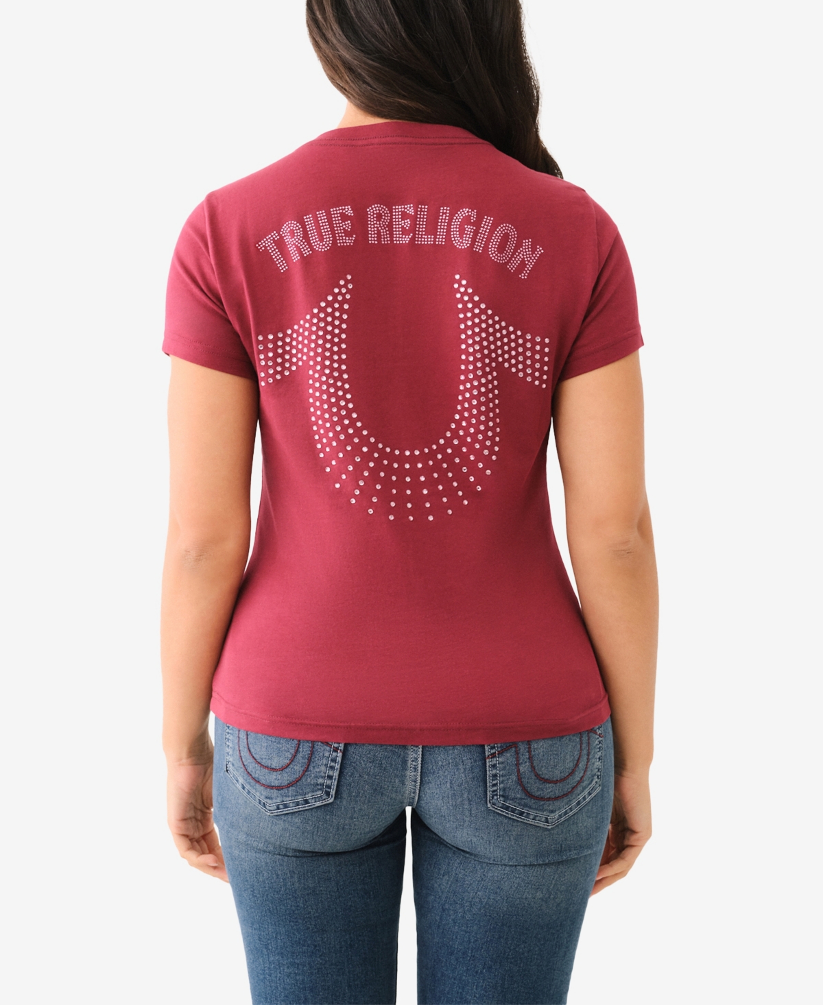 TRUE RELIGION WOMEN'S CRYSTAL HORSESHOE V NECK T-SHIRT 