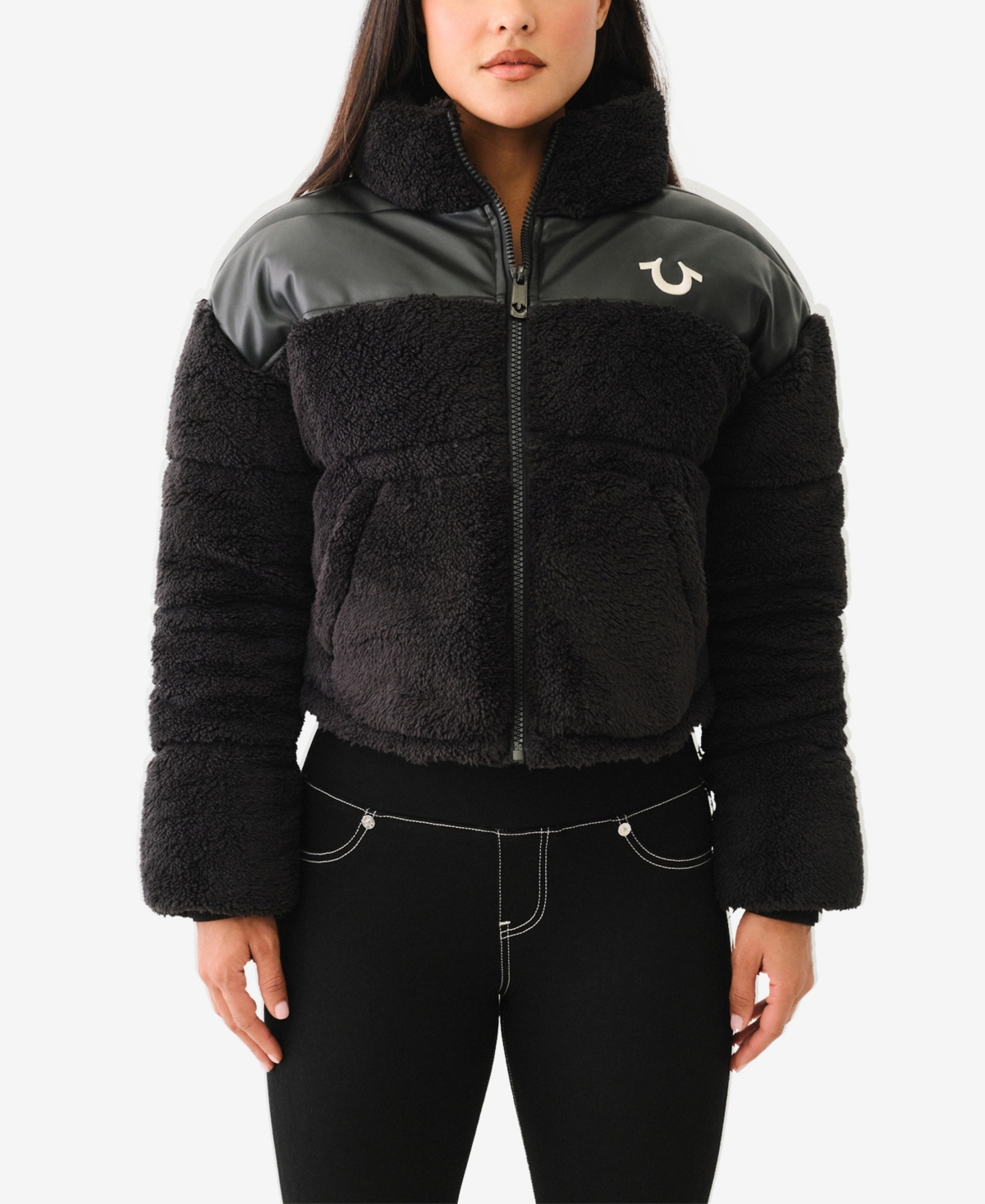TRUE RELIGION WOMEN'S SHERPA YOKE LONG SLEEVE JACKET 