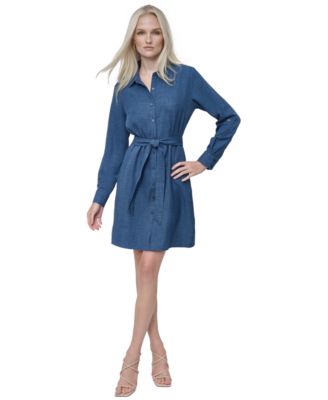 DKNY - Women's Button-Front Belted Long-Sleeve Dress