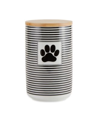 Bone Dry Ceramic Pet Treat Canister Stripe Paw Patch - Black