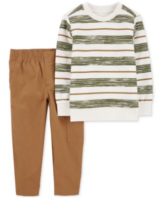 Carter's - Toddler Boys Striped French Terry T-Shirt & Pull-On Canvas Cargo Pants, 2 Piece Set