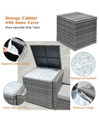 8 Piece Wicker Sofa Rattan Dinning Set Patio Furniture with Storage Table