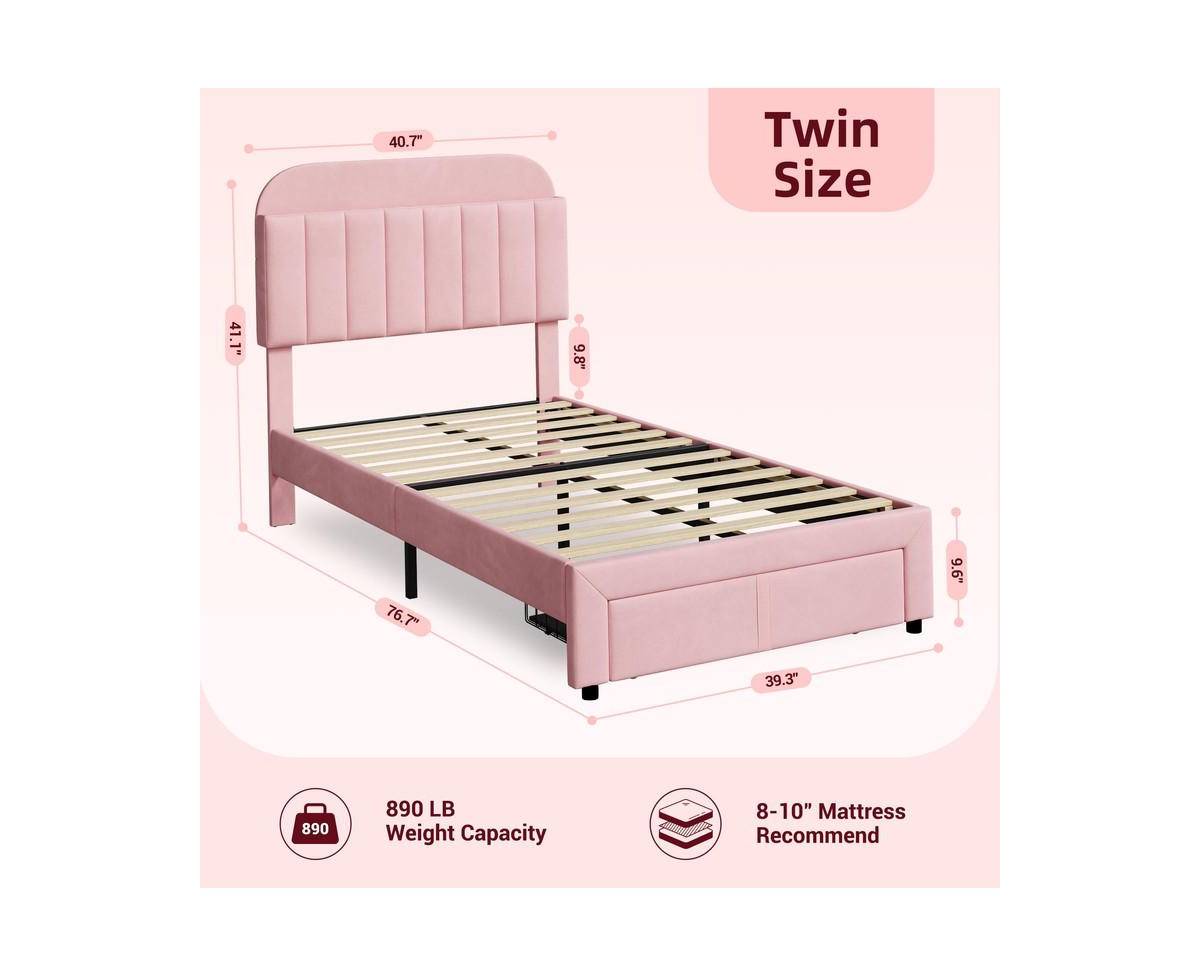 gaomon Bed Frame with Drawer, Velvet Upholstered Platform Bed Frame with Storage Headboard, No Box Spring Needed, Easy Assembly, Noise-Free - Pin