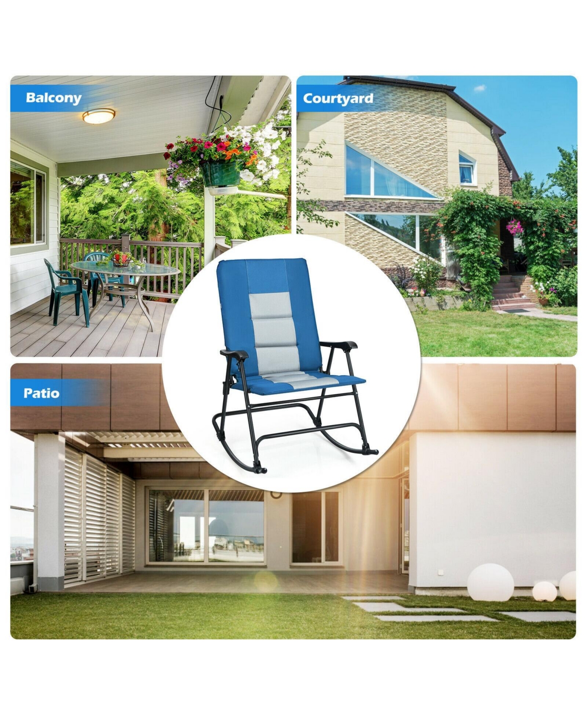Gouun Foldable Rocking Padded Portable Camping Chair with Backrest and Armrest