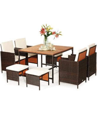 9 Pieces Patio Rattan Dining Cushioned Chairs Set