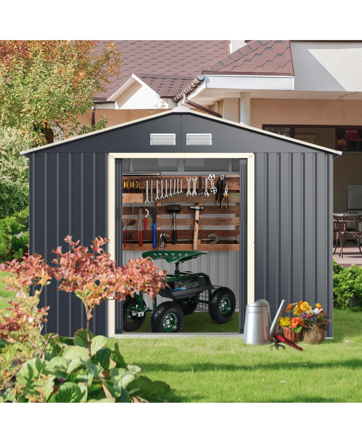 Gouun 9 x 6 Feet Metal Storage Shed for Garden and Tools