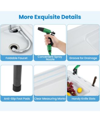 2 in 1 Folding Fish Cleaning Table with Sink and Faucet for Patio BBQ