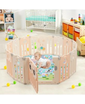 Kids 14-Panel Playpen Activity Center Foldable Play Yard with Lock Door