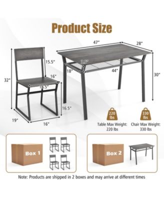 5 Piece Dining Table Set with Storage Rack and Metal Frame