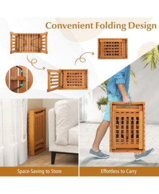 Patio Foldable Side Table with Slatted Tabletop for Backyard