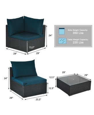 7 Pieces Sectional Wicker Furniture Sofa Set with Tempered Glass Top-Peacock