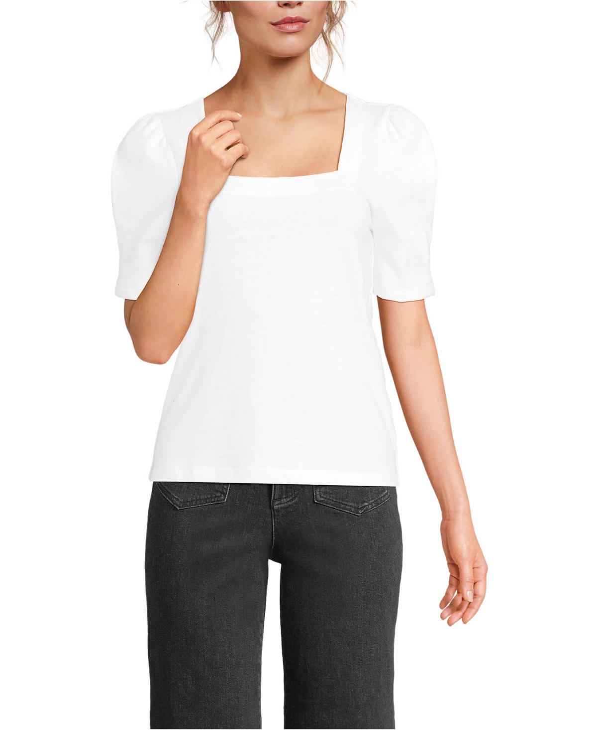 Lands' End Women's Puff Sleeve Mariner Square Neck Top