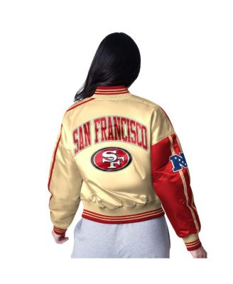 Women's Scarlet/Gold San Francisco 49ers Zone Blitz Cropped Full-Snap Satin Jacket