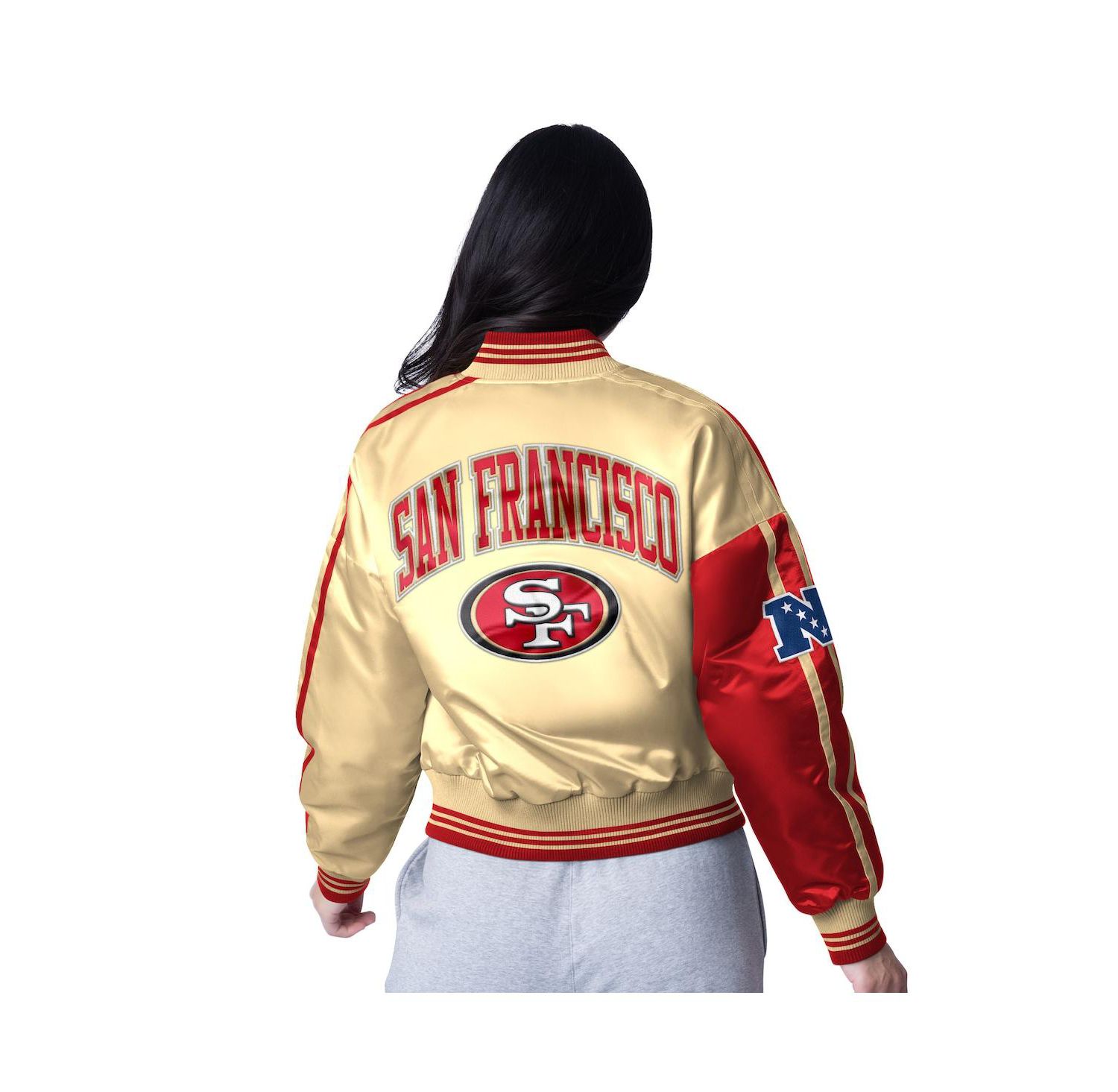 Women's Scarlet/Gold San Francisco 49ers Zone Blitz Cropped Full-Snap Satin Jacket