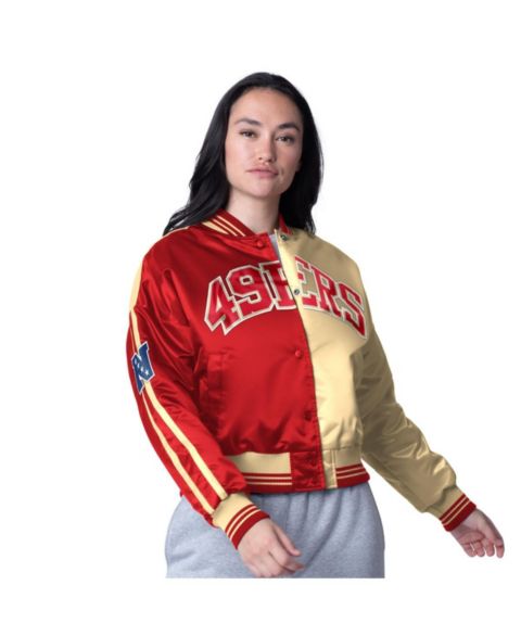 Женские куртки Starter Women's Scarlet/Gold San Francisco 49ers Zone Blitz Cropped Full-Snap Satin Jacket