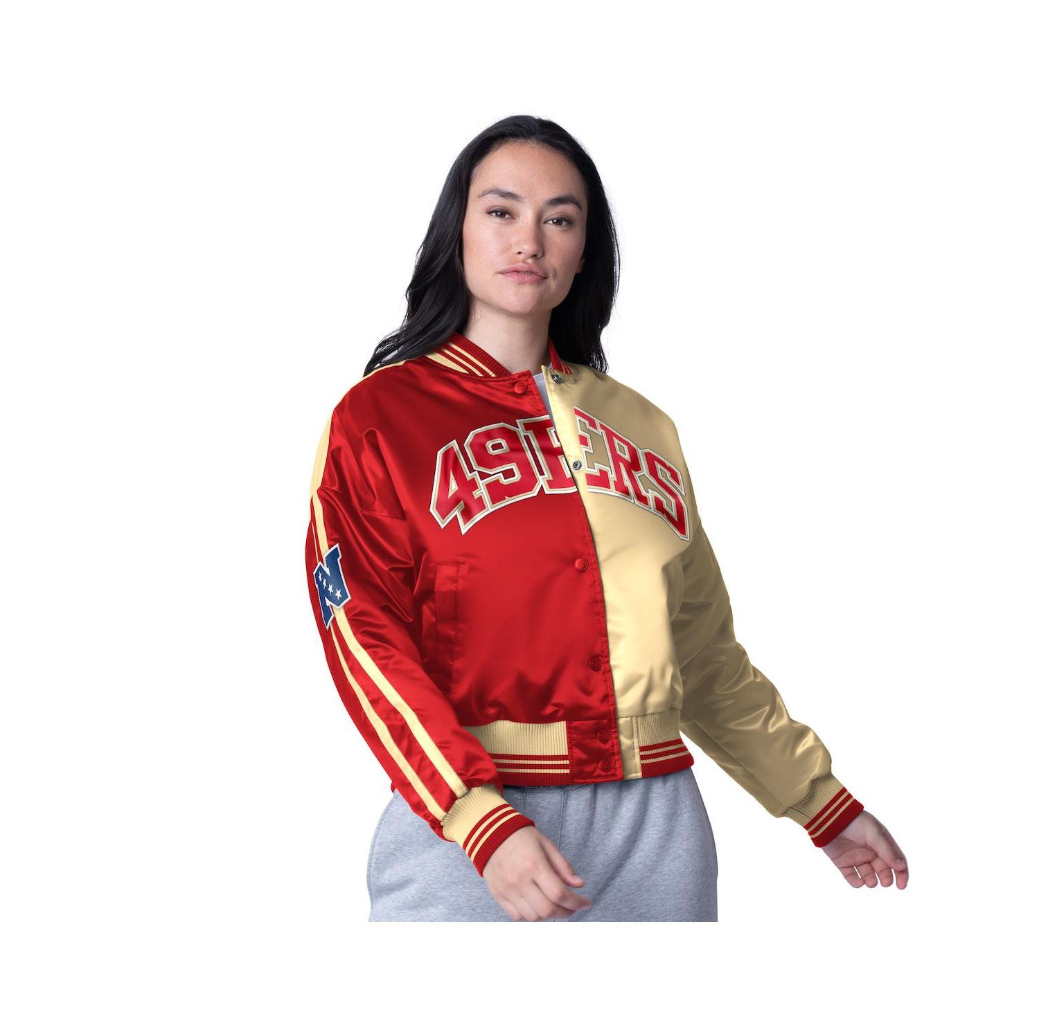 Women's Scarlet/Gold San Francisco 49ers Zone Blitz Cropped Full-Snap Satin Jacket