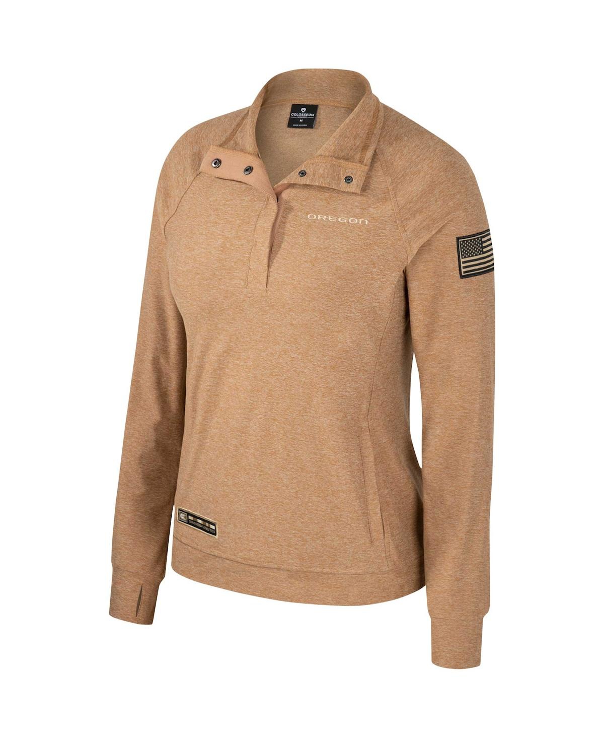 Colosseum Women's Tan Oregon Ducks Oht Military Appreciation Sand Tatum Quarter-snap Raglan Jacket In Tan