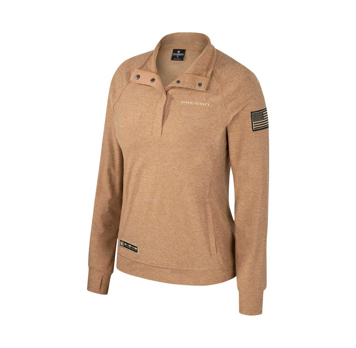 Women's Tan Oregon Ducks OHT Military Appreciation Sand Tatum Quarter-Snap Raglan Jacket