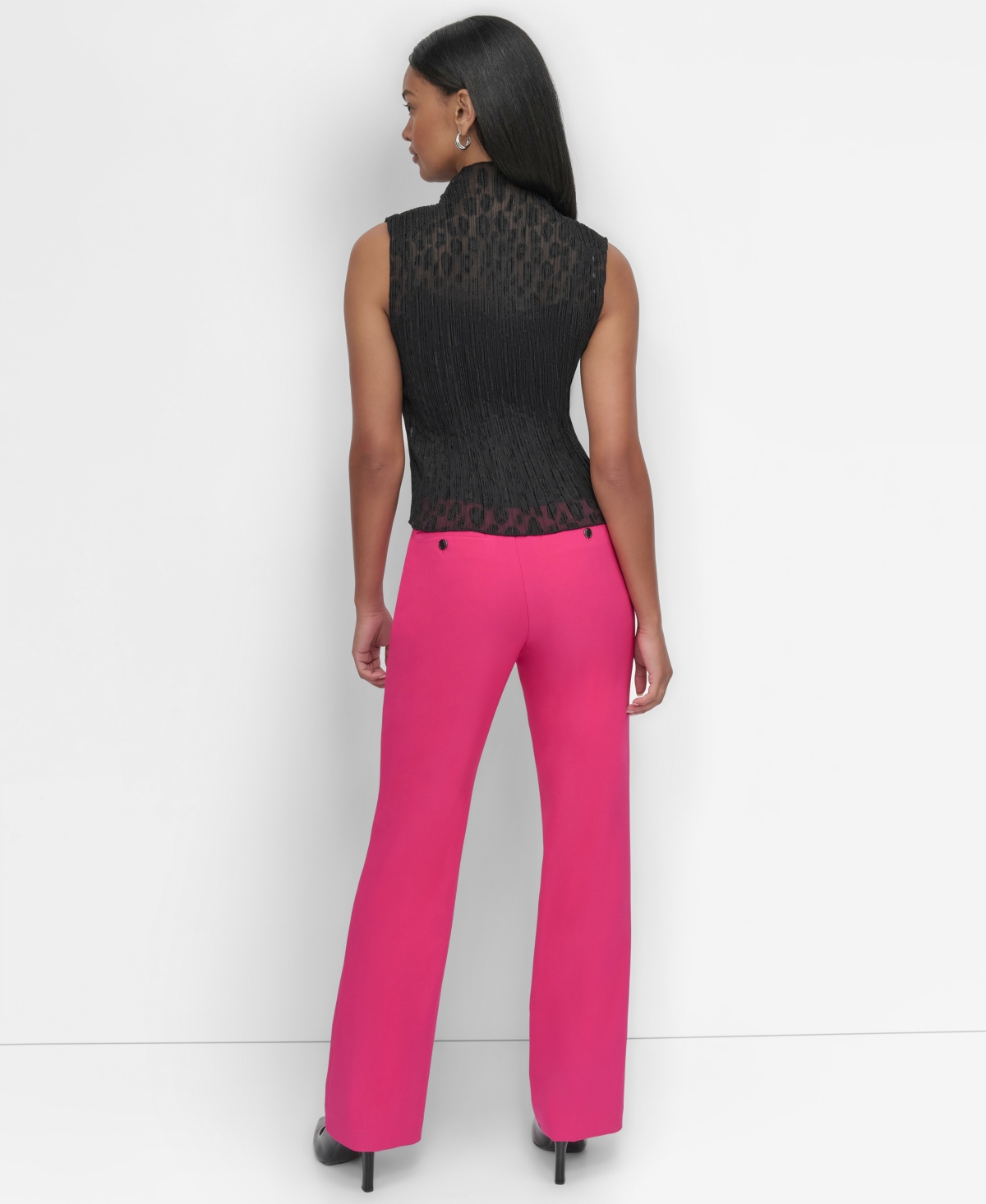 Dkny Women's Mock-Neck Plisse-Texture Sleeveless Top